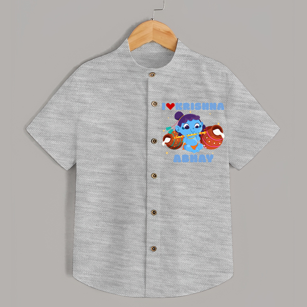 I Love Krishna Shirt | Custom Baby Shirt for Krishna Fans - GREY - 0 - 6 Months Old (Chest 23")