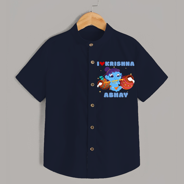 I Love Krishna Shirt | Custom Baby Shirt for Krishna Fans - NAVY BLUE - 0 - 6 Months Old (Chest 23")