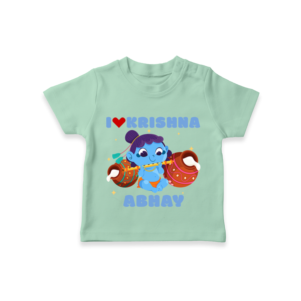 I Love Krishna T-Shirt | Custom Baby T-Shirt for Krishna Fans - MINT GREEN - 0-5 Months Old (Chest 17")