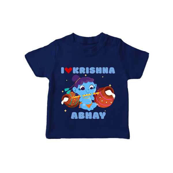 I Love Krishna T-Shirt | Custom Baby T-Shirt for Krishna Fans - NAVY BLUE - 0-5 Months Old (Chest 17")