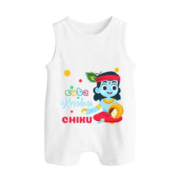 Cute Krishna Romper Suit | Personalized Baby Romper Suit for Krishna Lovers - WHITE - 0 - 5 Months Old (Chest 18")