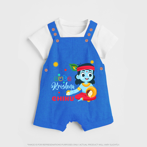 Cute Krishna Dungaree Set | Personalized Baby Dungaree Set for Krishna Lovers - COBALT BLUE - 0 - 5 Months Old (Chest 18")