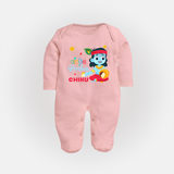 Cute Krishna Sleep Suit | Personalized Baby Sleep Suit for Krishna Lovers - BABY PINK - New Born (Chest 7.5")