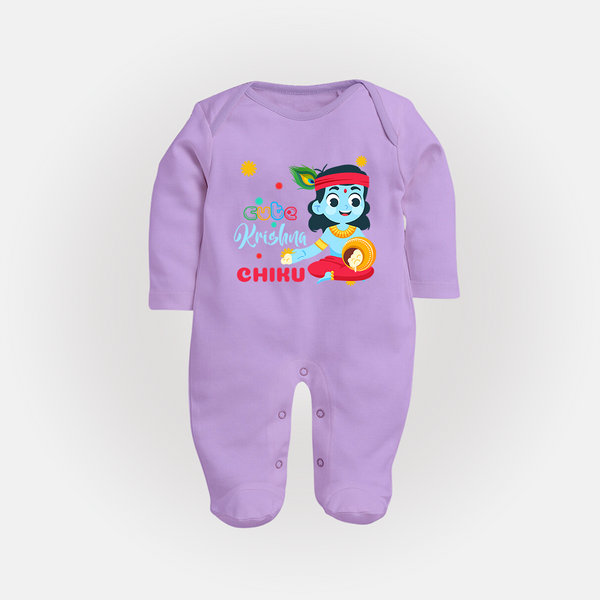 Cute Krishna Sleep Suit | Personalized Baby Sleep Suit for Krishna Lovers - LILAC - New Born (Chest 7.5")