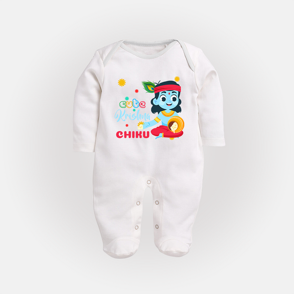 Cute Krishna Sleep Suit | Personalized Baby Sleep Suit for Krishna Lovers - WHITE - New Born (Chest 7.5")