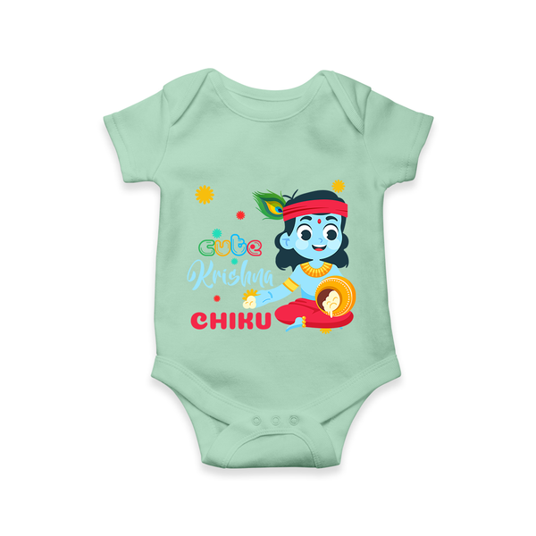 Cute Krishna Romper | Personalized Baby Romper for Krishna Lovers - MINT GREEN - New Born (Chest 14")