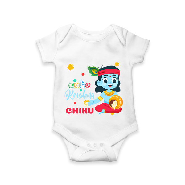 Cute Krishna Romper | Personalized Baby Romper for Krishna Lovers - WHITE - New Born (Chest 14")