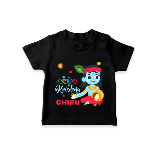 Cute Krishna T-Shirt | Personalized Baby T-Shirt for Krishna Lovers - BLACK - 0-5 Months Old (Chest 17")