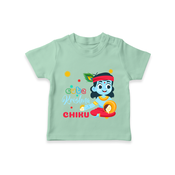 Cute Krishna T-Shirt | Personalized Baby T-Shirt for Krishna Lovers - MINT GREEN - 0-5 Months Old (Chest 17")