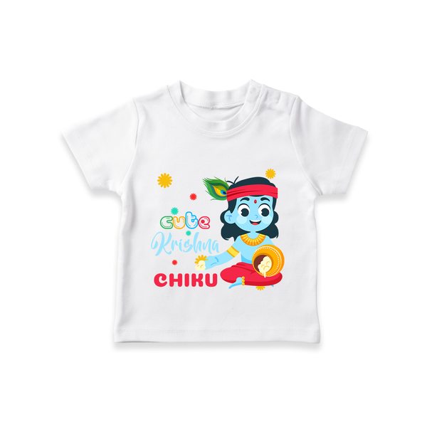 Cute Krishna T-Shirt | Personalized Baby T-Shirt for Krishna Lovers - WHITE - 0-5 Months Old (Chest 17")