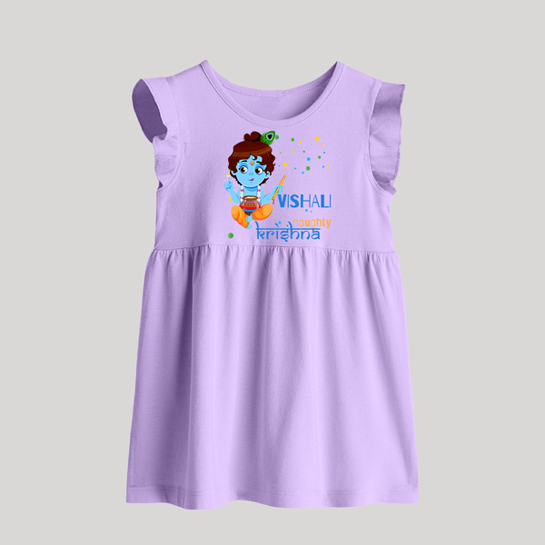 Naughty Krishna Baby Frock | Custom Baby Frock for Krishna Enthusiasts - LILAC - 0 - 3 Months Old (Chest 17")