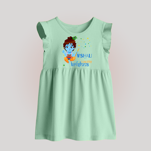 Naughty Krishna Baby Frock | Custom Baby Frock for Krishna Enthusiasts - MINT GREEN - 0 - 3 Months Old (Chest 17")
