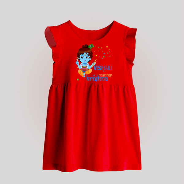 Naughty Krishna Baby Frock | Custom Baby Frock for Krishna Enthusiasts - RED - 0 - 3 Months Old (Chest 17")