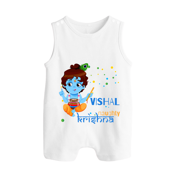 Naughty Krishna Romper Suit | Custom Baby Romper Suit for Krishna Enthusiasts - WHITE - 0 - 5 Months Old (Chest 18")