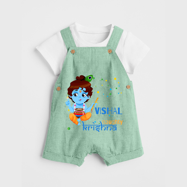 Naughty Krishna Dungaree Set | Custom Baby Dungaree Set for Krishna Enthusiasts - MINT GREEN - 0 - 5 Months Old (Chest 18")