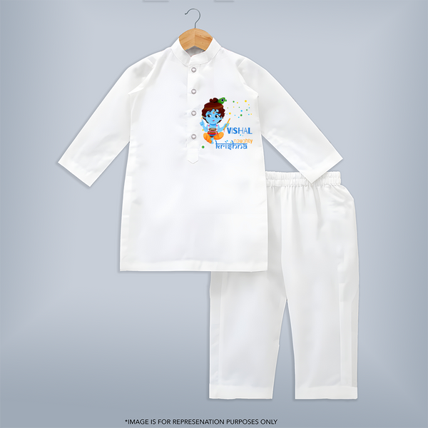 Naughty Krishna Kurta Set | Custom Baby Kurta Set for Krishna Enthusiasts - WHITE - 3 - 6 Months Old (Chest 24", Kurta Length 14'', Waist 19", Pant Length 14")