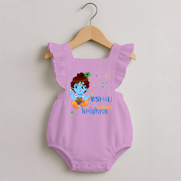Naughty Krishna Romper Frock | Custom Baby Romper Frock for Krishna Enthusiasts - BABY PINK - 0 - 3 Months Old (Chest 19")