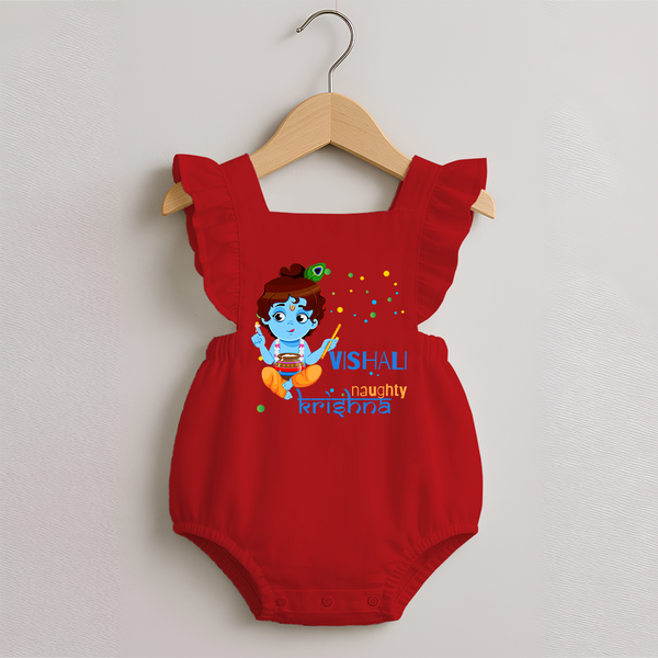 Naughty Krishna Romper Frock | Custom Baby Romper Frock for Krishna Enthusiasts - RED - 0 - 3 Months Old (Chest 19")