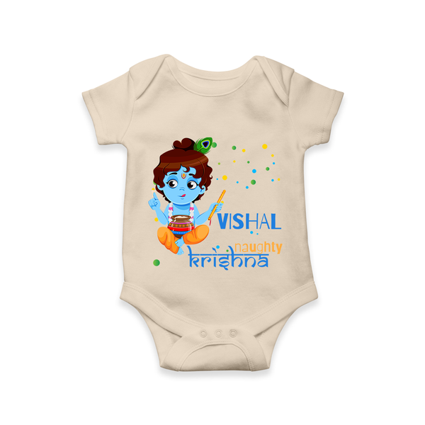 Naughty Krishna Romper | Custom Baby Romper for Krishna Enthusiasts - IVORY - New Born (Chest 14")