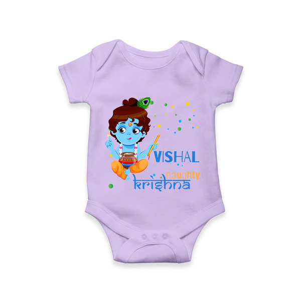 Naughty Krishna Romper | Custom Baby Romper for Krishna Enthusiasts - LILAC - New Born (Chest 14")