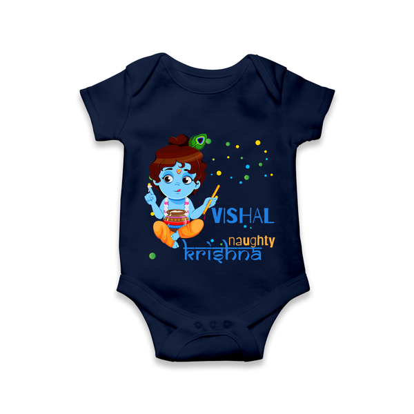Naughty Krishna Romper | Custom Baby Romper for Krishna Enthusiasts - NAVY BLUE - New Born (Chest 14")