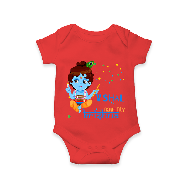 Naughty Krishna Romper | Custom Baby Romper for Krishna Enthusiasts - RED - New Born (Chest 14")