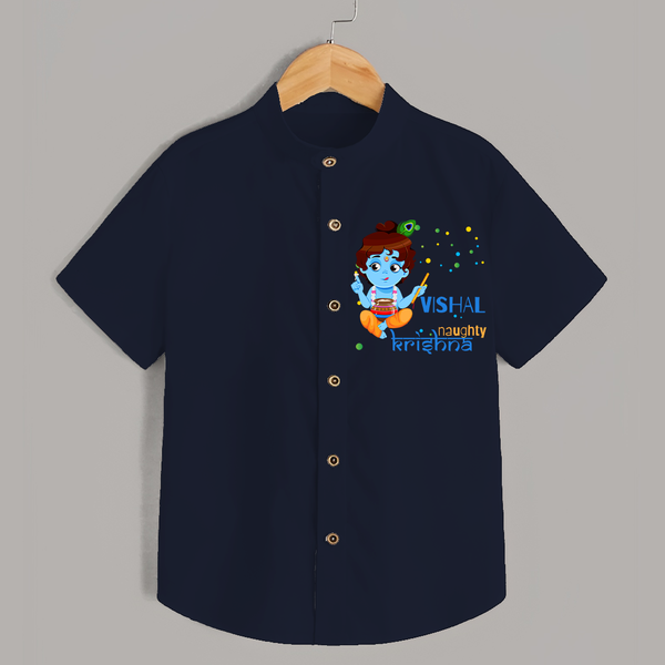 Naughty Krishna Shirt | Custom Baby Shirt for Krishna Enthusiasts - NAVY BLUE - 0 - 6 Months Old (Chest 23")