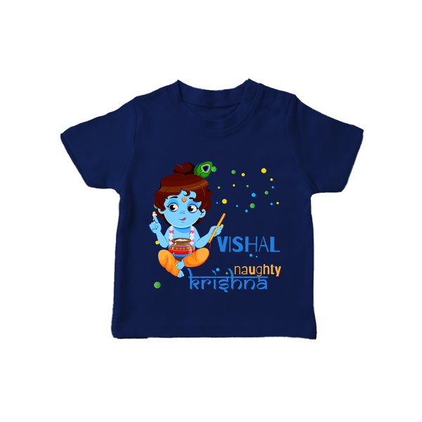 Naughty Krishna T-Shirt | Custom Baby T-Shirt for Krishna Enthusiasts - NAVY BLUE - 0-5 Months Old (Chest 17")