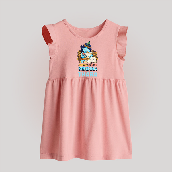 Animal Lover Krishna Baby Frock | Personalized Baby Frock for Krishna Fans - BABY PINK - 0 - 3 Months Old (Chest 17")