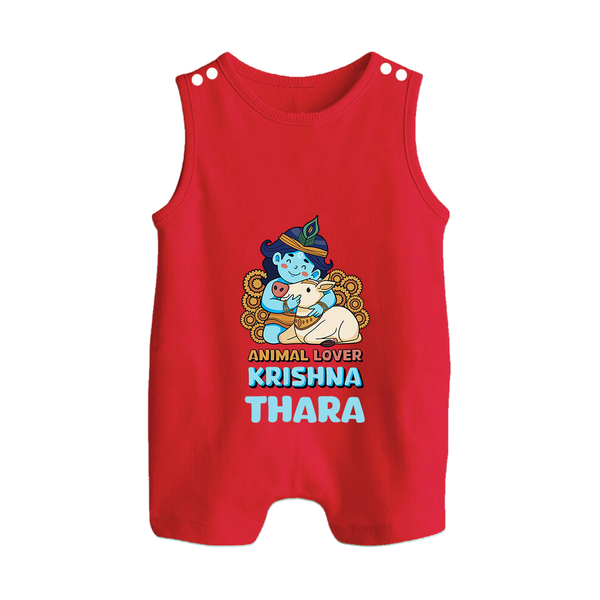 Animal Lover Krishna Romper Suit | Personalized Baby Romper Suit for Krishna Fans - RED - 0 - 5 Months Old (Chest 18")