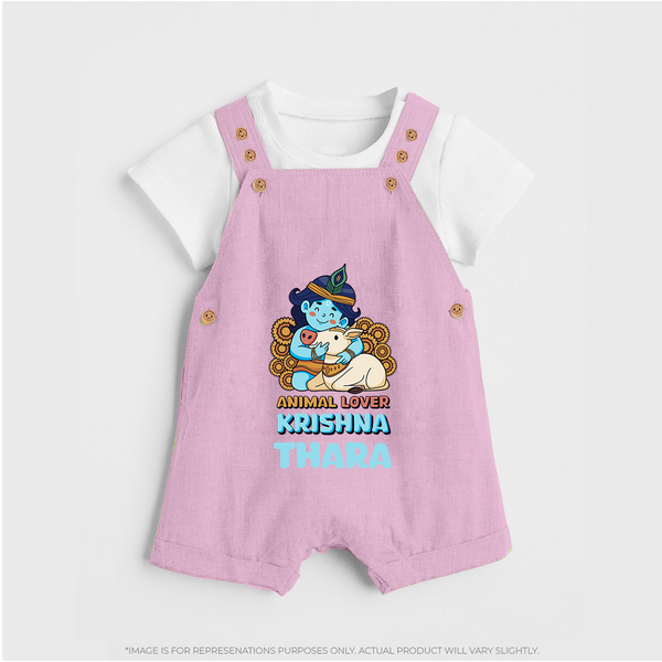 Animal Lover Krishna Dungaree Set | Personalized Baby Dungaree Set for Krishna Fans - BABY PINK - 0 - 5 Months Old (Chest 18")