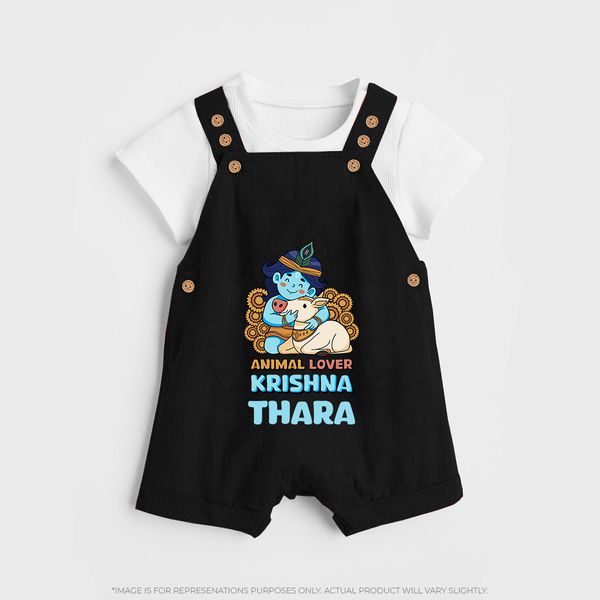 Animal Lover Krishna Dungaree Set | Personalized Baby Dungaree Set for Krishna Fans - BLACK - 0 - 5 Months Old (Chest 18")