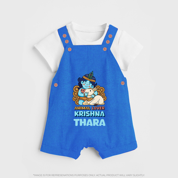 Animal Lover Krishna Dungaree Set | Personalized Baby Dungaree Set for Krishna Fans - COBALT BLUE - 0 - 5 Months Old (Chest 18")