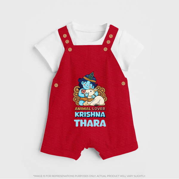 Animal Lover Krishna Dungaree Set | Personalized Baby Dungaree Set for Krishna Fans - RED - 0 - 5 Months Old (Chest 18")