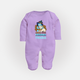 Animal Lover Krishna Sleep Suit | Personalized Baby Sleep Suit for Krishna Fans - LILAC - New Born (Chest 7.5")