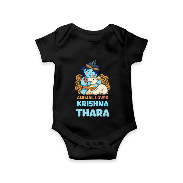 Animal Lover Krishna Romper | Personalized Baby Romper for Krishna Fans - BLACK - New Born (Chest 14")
