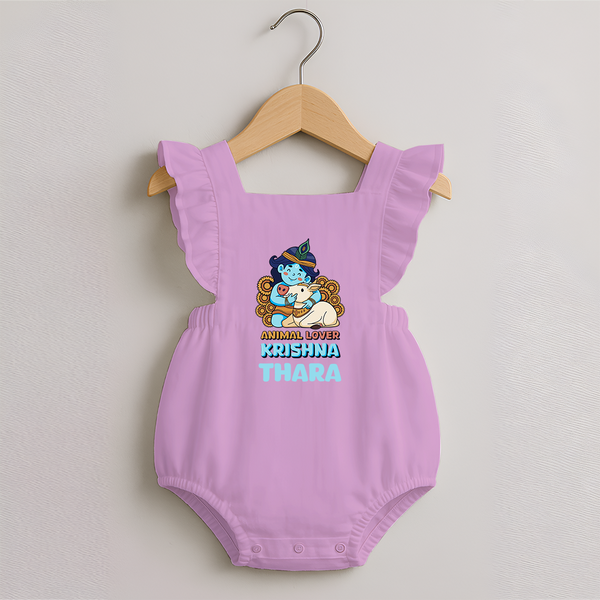 Animal Lover Krishna Romper Frock | Personalized Baby Romper Frock for Krishna Fans - BABY PINK - 0 - 3 Months Old (Chest 19")