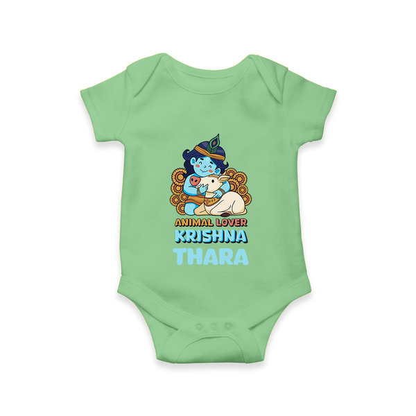 Animal Lover Krishna Romper | Personalized Baby Romper for Krishna Fans - GREEN - New Born (Chest 14")