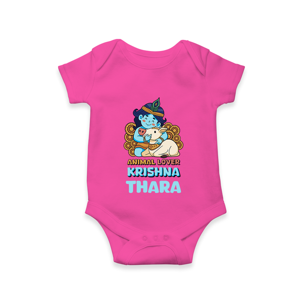 Animal Lover Krishna Romper | Personalized Baby Romper for Krishna Fans - HOT PINK - New Born (Chest 14")