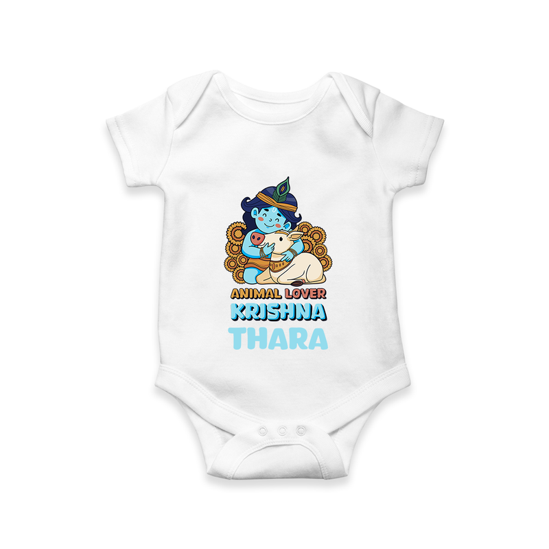 Animal Lover Krishna Romper | Personalized Baby Romper for Krishna Fans - WHITE - New Born (Chest 14")