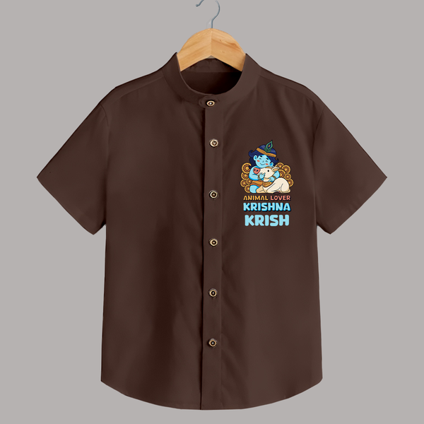 Animal Lover Krishna Shirt | Personalized Baby Shirt for Krishna Fans - CHOCOLATE BROWN - 0 - 6 Months Old (Chest 23")