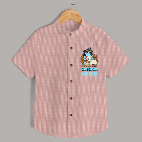Animal Lover Krishna Shirt | Personalized Baby Shirt for Krishna Fans - PEACH - 0 - 6 Months Old (Chest 23")