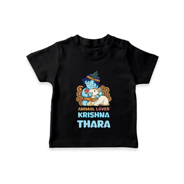 Animal Lover Krishna T-Shirt | Personalized Baby T-Shirt for Krishna Fans - BLACK - 0-5 Months Old (Chest 17")
