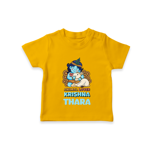 Animal Lover Krishna T-Shirt | Personalized Baby T-Shirt for Krishna Fans - CHROME YELLOW - 0-5 Months Old (Chest 17")