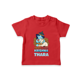 Animal Lover Krishna T-Shirt | Personalized Baby T-Shirt for Krishna Fans - RED - 0-5 Months Old (Chest 17")