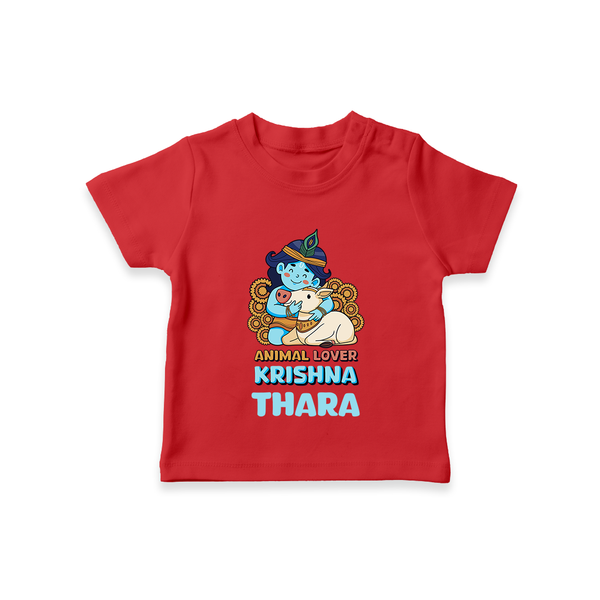 Animal Lover Krishna T-Shirt | Personalized Baby T-Shirt for Krishna Fans - RED - 0-5 Months Old (Chest 17")