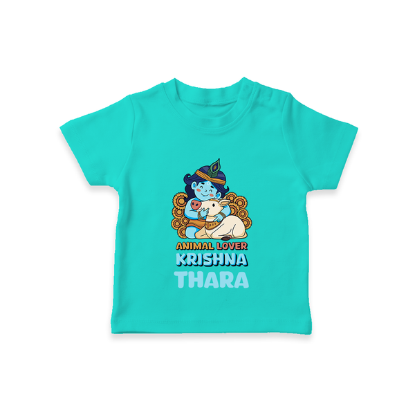Animal Lover Krishna T-Shirt | Personalized Baby T-Shirt for Krishna Fans - TEAL - 0-5 Months Old (Chest 17")