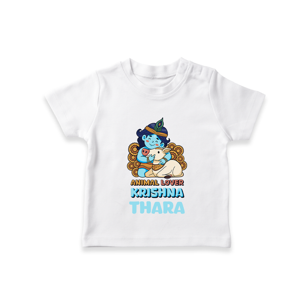 Animal Lover Krishna T-Shirt | Personalized Baby T-Shirt for Krishna Fans - WHITE - 0-5 Months Old (Chest 17")
