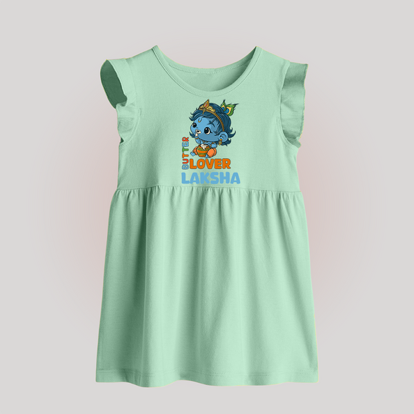 Butter Lover Baby Frock | Personalized Baby Frock for Krishna Celebrations - MINT GREEN - 0 - 3 Months Old (Chest 17")