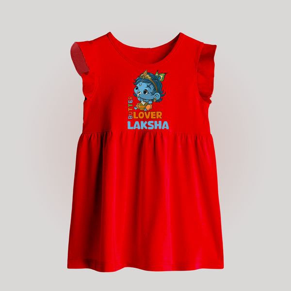 Butter Lover Baby Frock | Personalized Baby Frock for Krishna Celebrations - RED - 0 - 3 Months Old (Chest 17")